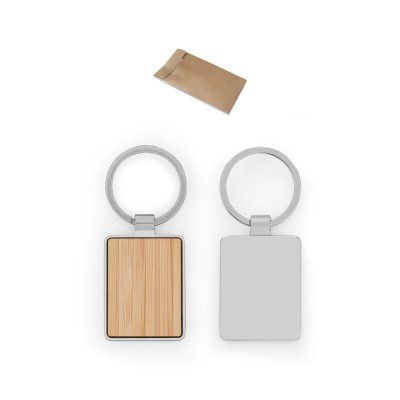 GASTON RECTANGULAR. Rectangular iron keychain in zinc and bamboo